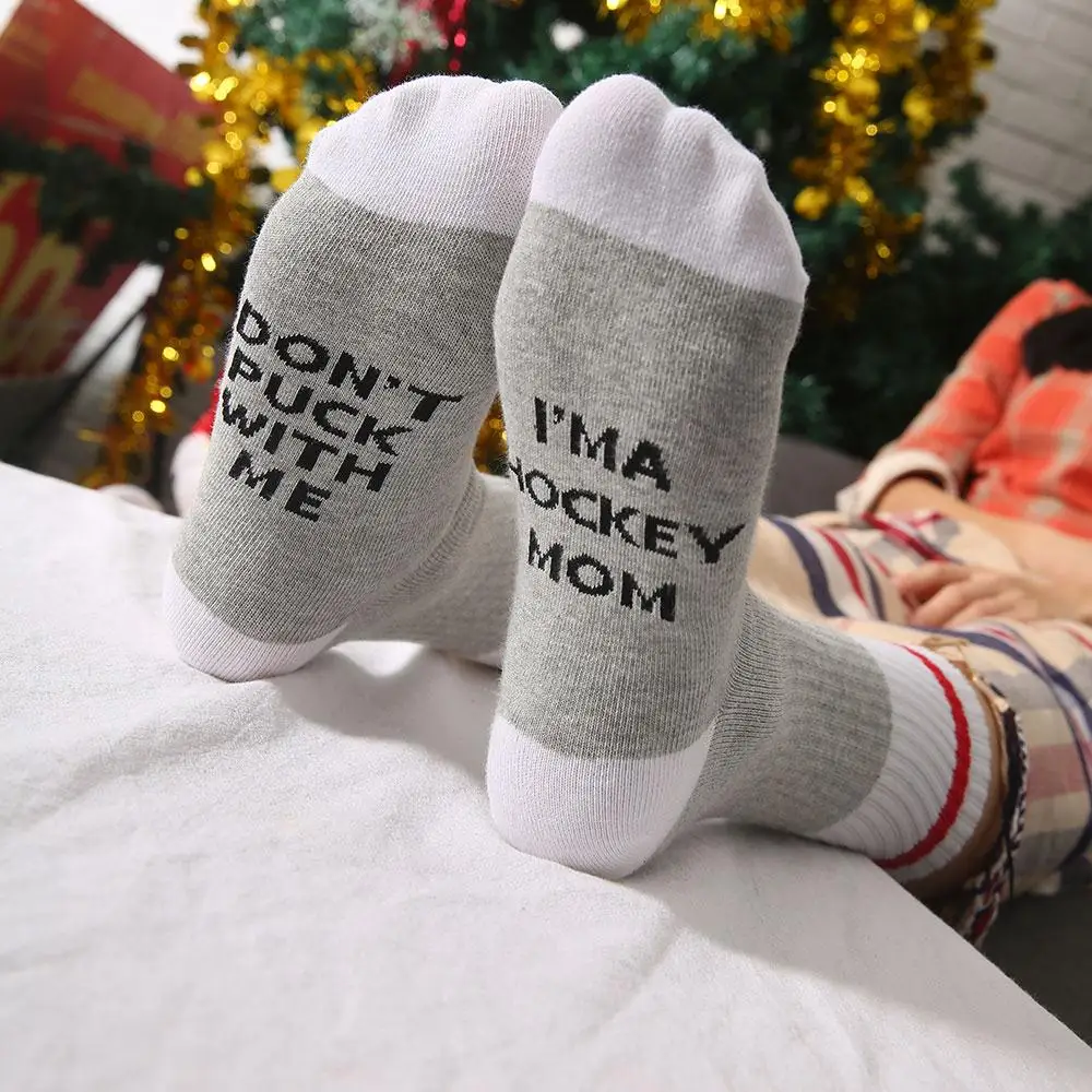 

48 hour delivery 2019 Christmas Socks I'm A Mom Don't Puck With Me Letters Printed Women Cotton Color Block Socks