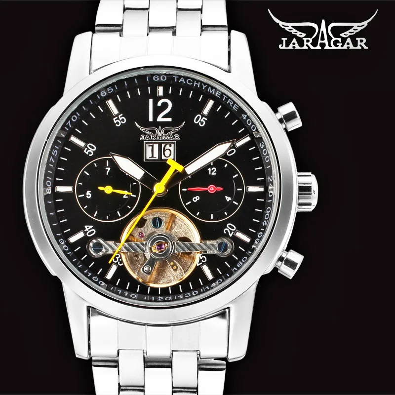

JARAGAR Men's Tourbillon Automatic Mechanical Watch Male Brand Stainless Steel Self-Wind Wrist Watch Date Week Relogio Masculino