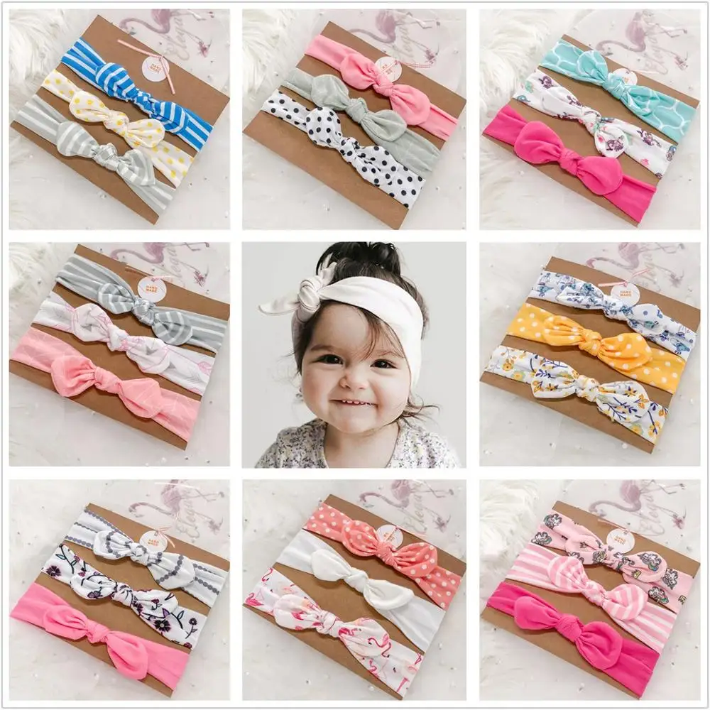 

3Pcs/set Baby Girl Cute Headband Bow Print Elastic Bandanas Baby Girls Fashion Headbands Children Turban Hair Accessories Set