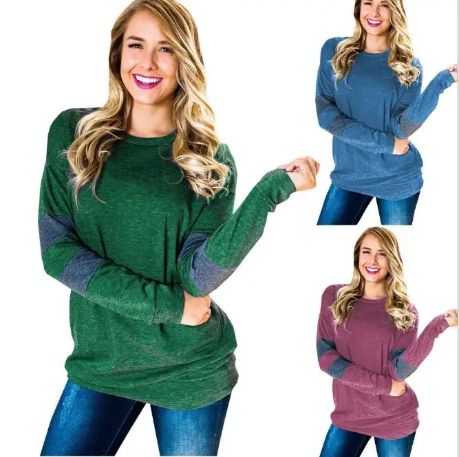 

2017 Hot&New Fashion Long Sleeve Hoodies Women Elegant Slim Autumn Winter Round Neck Color Stitching Loose Pullover Sweatshirt