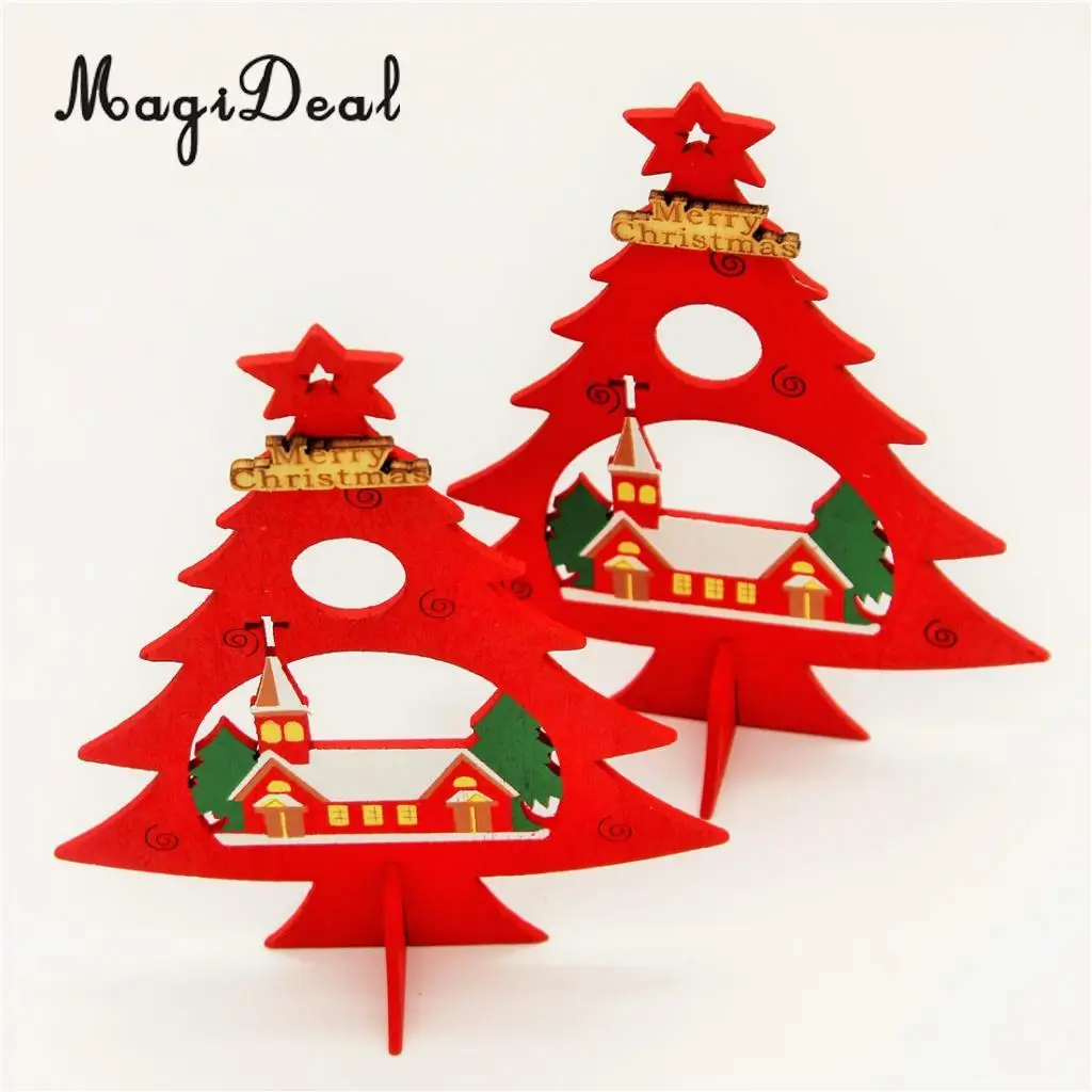 2pcs European Style Wooden Christmas Tree Ornament Stand Table