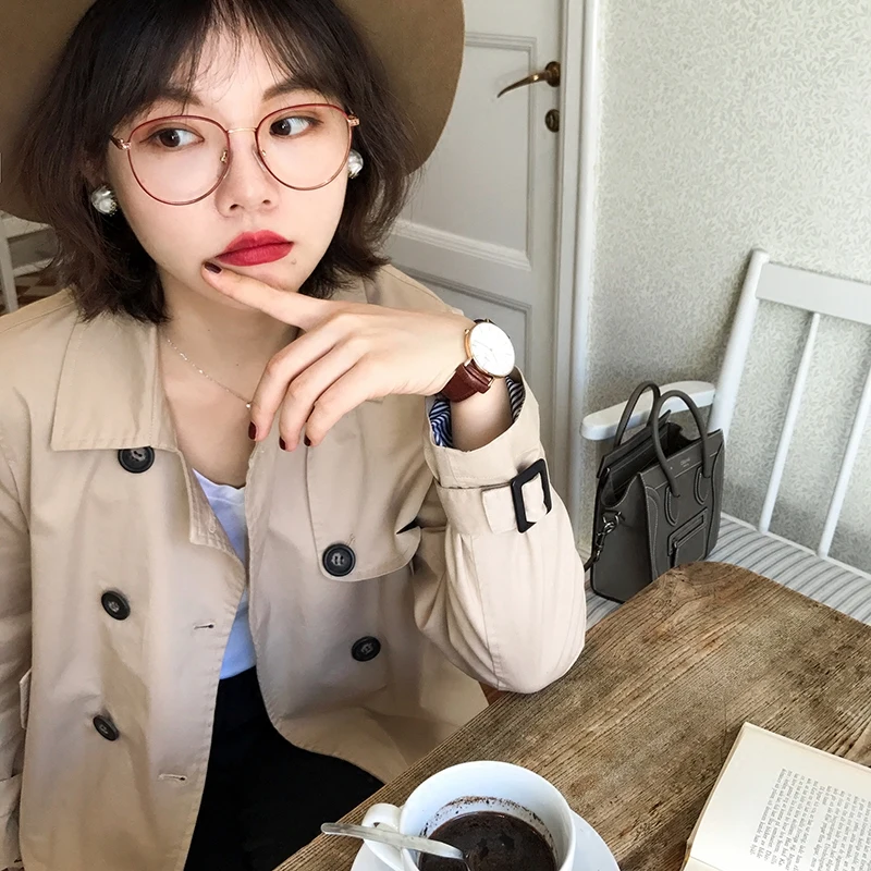 2019 Autumn New Women's Trench Korean Fashion Temperament Personality Solid Color Short Paragraph Female Trench Long Sleeve 90s