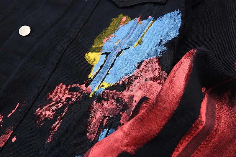 Mcikkny Brand Vintage Men's Graffiti Print Jean Jackets Paint Splash Loose Denim Jackets Hi-street Streetwear Coats For Male   (1)