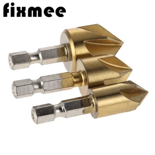 Комплект из 3 предметов 5 Флейта фаски Зенковка 1/4 &quotшестигранный хвостовик HSS