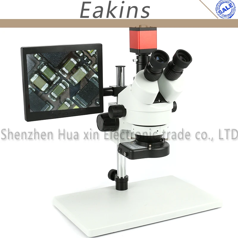 

Trinocular Stereo Microscope 7X 45X Continuous Zoom Magnification 720P 13MP Video Camera VGA HDMI 144 LED Light 8" LCD Monitor