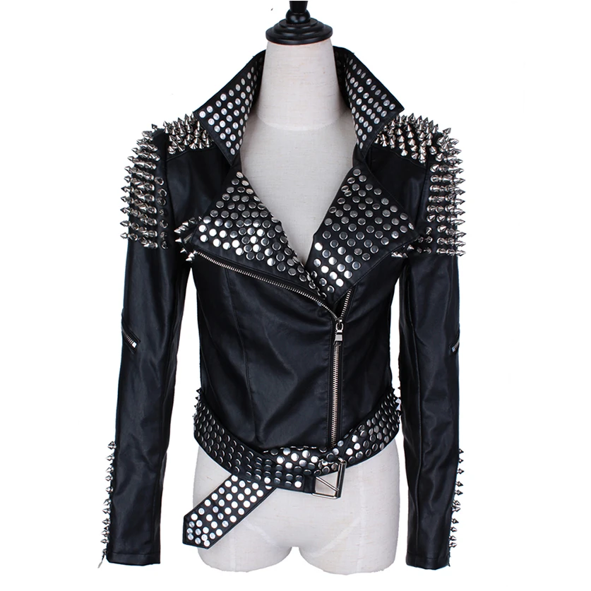 Survêtement Automne 2016 Streetwear Femmes Spike De Veste Rivet Vestes Pu Nouveau Moto Faux Luxe Mode Clouté Noir Cuir ZExw5q6fFS