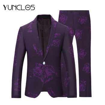 

YUNCLOS Floral Printed Men Suit Single Breasted Suits Tuxedo Grooms Wedding Suits for Men Party Dress Slim Fit Plus Size 6XL