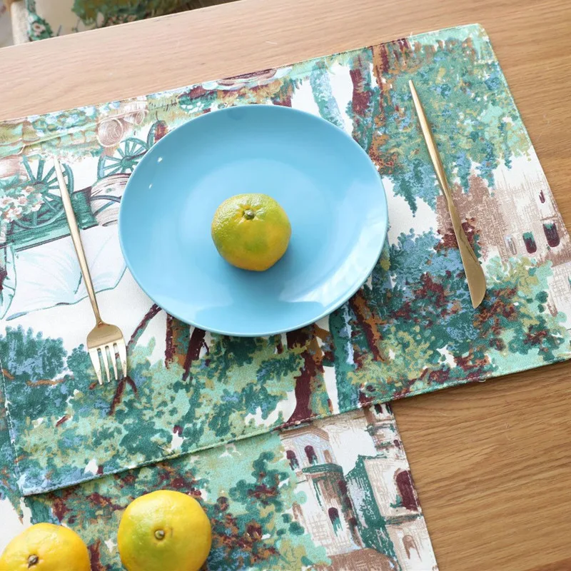 شحن مجاني الغابات النباتات الخضراء تحديد الموقع طاولة طعام السفينة القماش كوب عازل سادة المطبخ رف الفردية لجدول