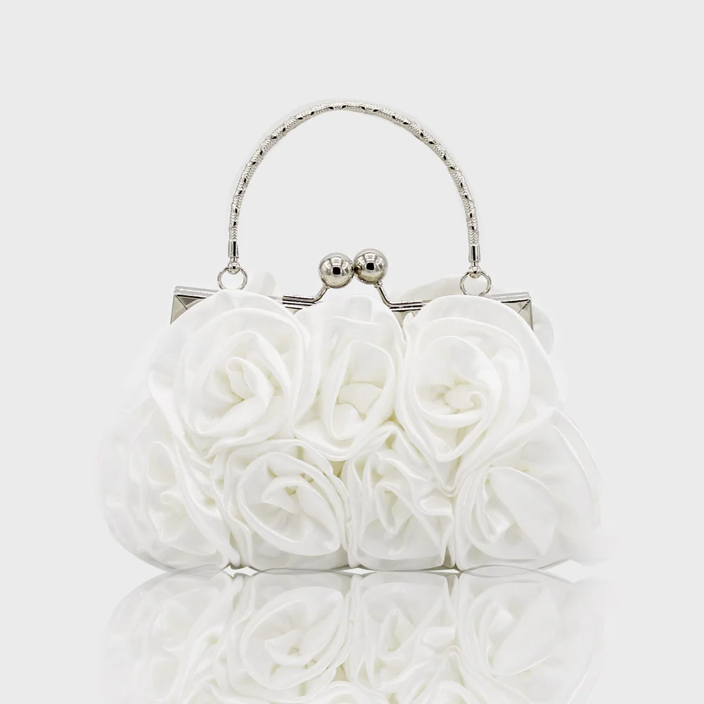 Элегантный Для женщин атласные розы Цветочные Rhinestone Сумочка маленькая Вечерние сумки Для женщин партия сцепления с цветком Свадебные Сумки белый