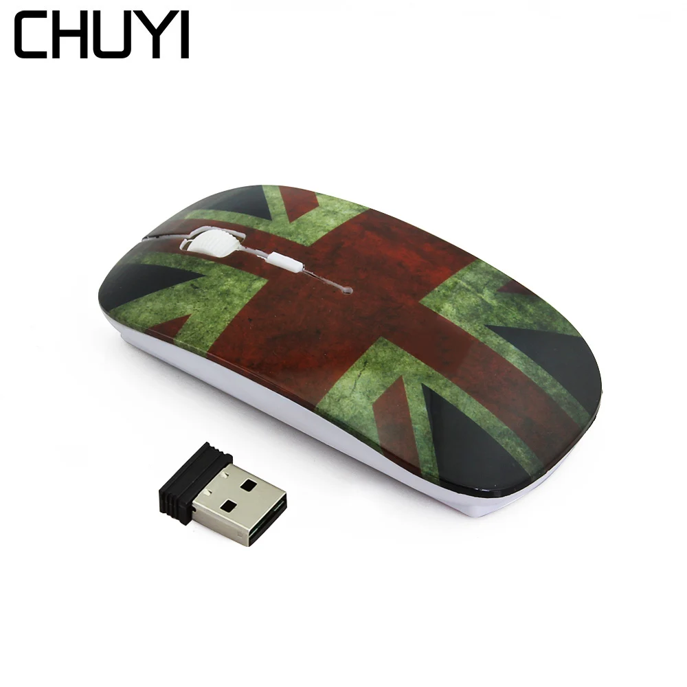 

CHUYI Hello Kitty/Spider Web/British Flag Ultra Thin Wireless Mouse 1600 DPI USB Optical Slim Mause Computer Mice For Girl Gift