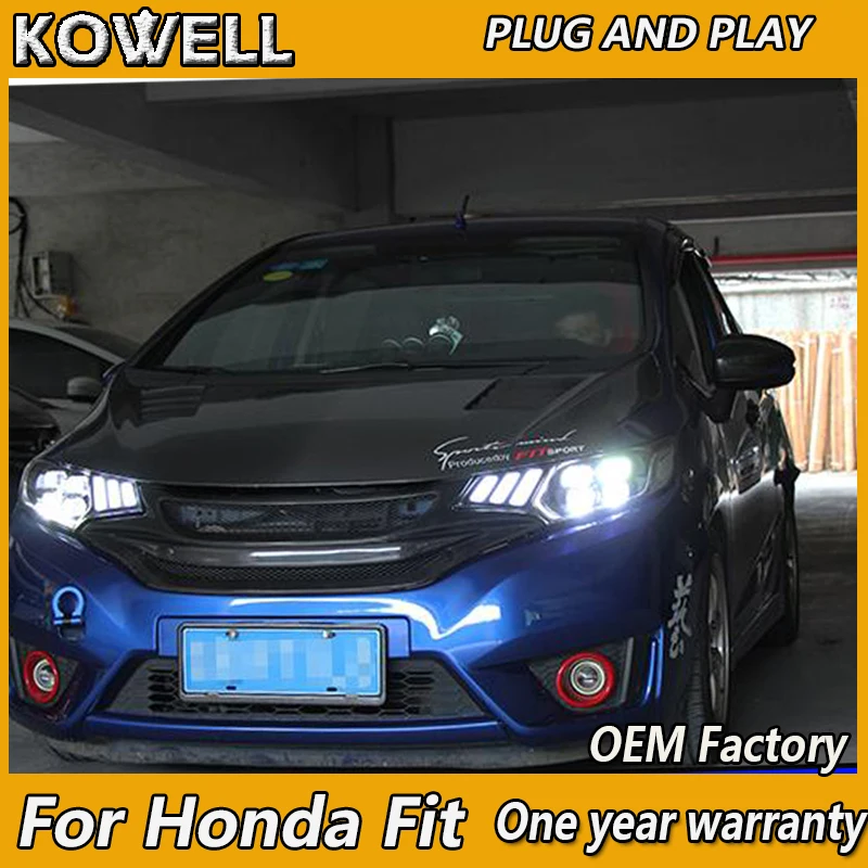 KOWELL стайлинга автомобилей для Honda Fit gk5 gk 5 2014 2015 2016 2017 фары DRL Объектив Двойной Луч 4