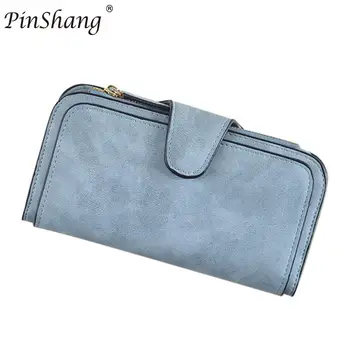 

PinShang Fashion Leisure Wallet Ladies Leather Clutch Buckle Envelope Package Female Card Holder Long Lady Clutch purse ZK30