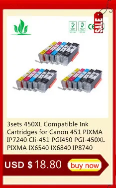 3 комплекта 450XL совместимые чернильные картриджи для Canon 451 PIXMA IP7240 Cli-451 PGI450 PGI-450XL PIXMA IX6540 IX6840 IP8740