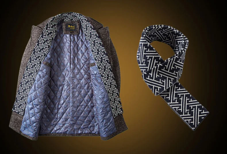 Schinteon, Мужская шерстяная умная повседневная куртка, верхняя одежда со съемным шарфом, зимнее пальто с отложным воротником, высокое качество