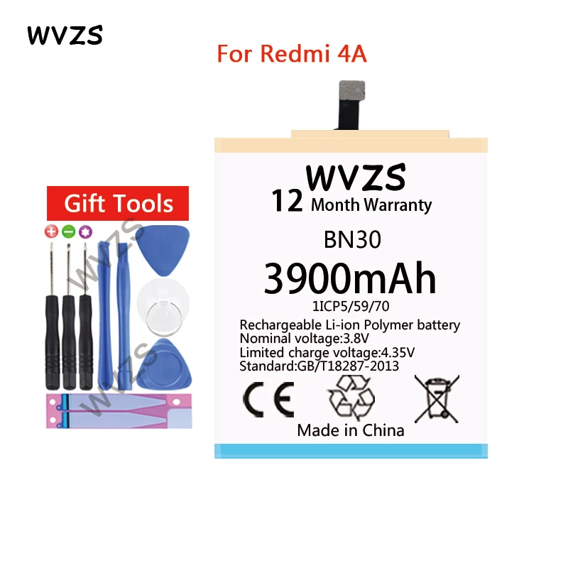 Wvzs 3900 мАч литий-полимерный аккумулятор большой емкости BN30 для Xiaomi Redmi 4A Redrice Hongmi