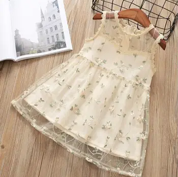 

children girls 2018 lace flower dress children hallowing out sleeveless summer clothing embroidery princess vestido
