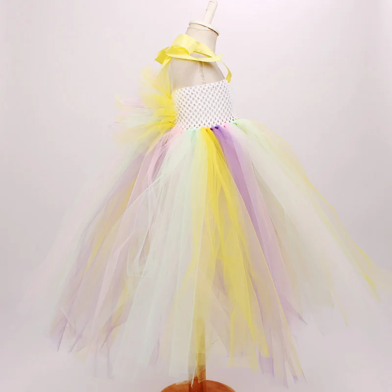 Pastel Rainbow Girls Unicorn Tutu Dress Princess Flower Girl Party Dresses with Headband Kids Birthday Halloween Unicorn Costume (9)
