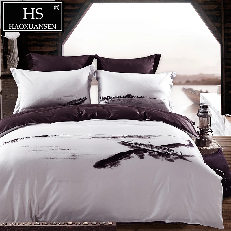 

HS Chinese Style 4pcs Bedding Sets 100% Cotton Beddings and Bed Sets King Queen Size Pillowcases Bed Sheets Duvet Cover Set