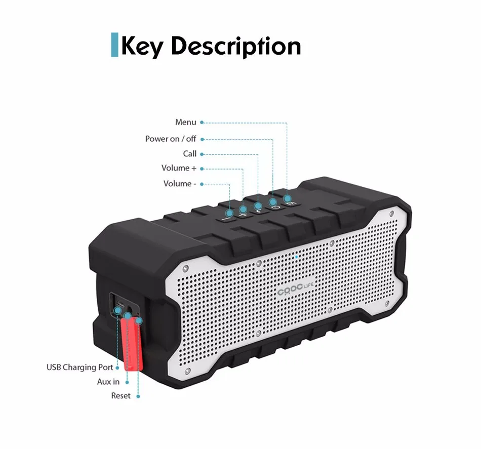 CRDC совместимы с Мощный Bluetooth Динамик 16 часов воспроизведения двойной 5 Вт стерео 2 канала Водонепроницаемый IP65 открытый Динамик для MP3/4 легкая музыка