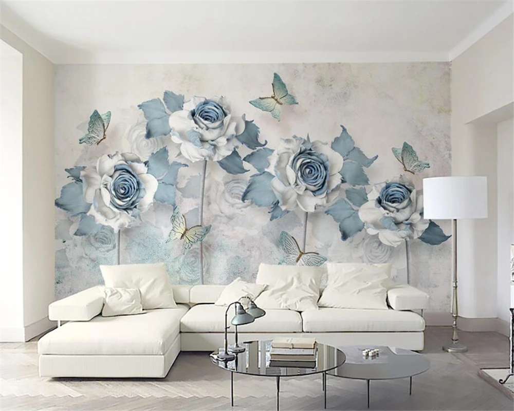 beibehang Custom 3D  wallpaper  Light blue elegant  3d  flower 