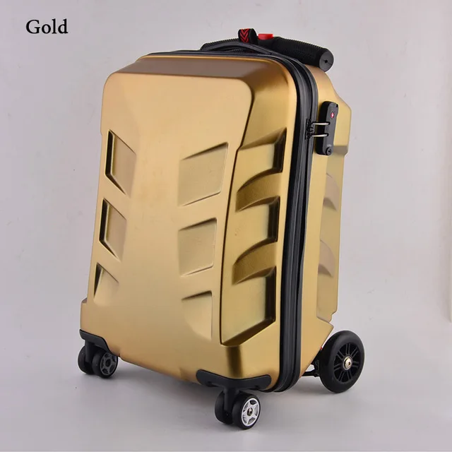 Дизайн 21 дюймов TSA замок сумка в виде скутера Алюминиевый Чемодан с колеса скейтборда прокатки багаж Дорожный чемодан-тележка - Цвет: Gold