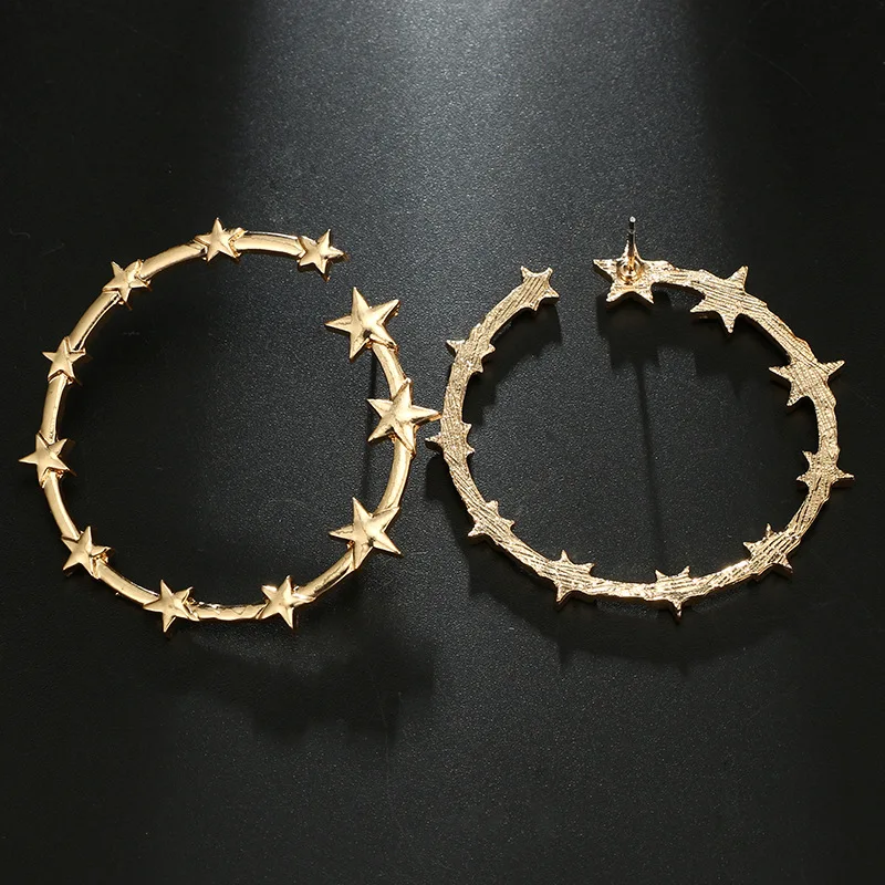 Wholesale Alloy Hoop Earring Golden Star Ring Shaped Loop Metal Earrings For Girls