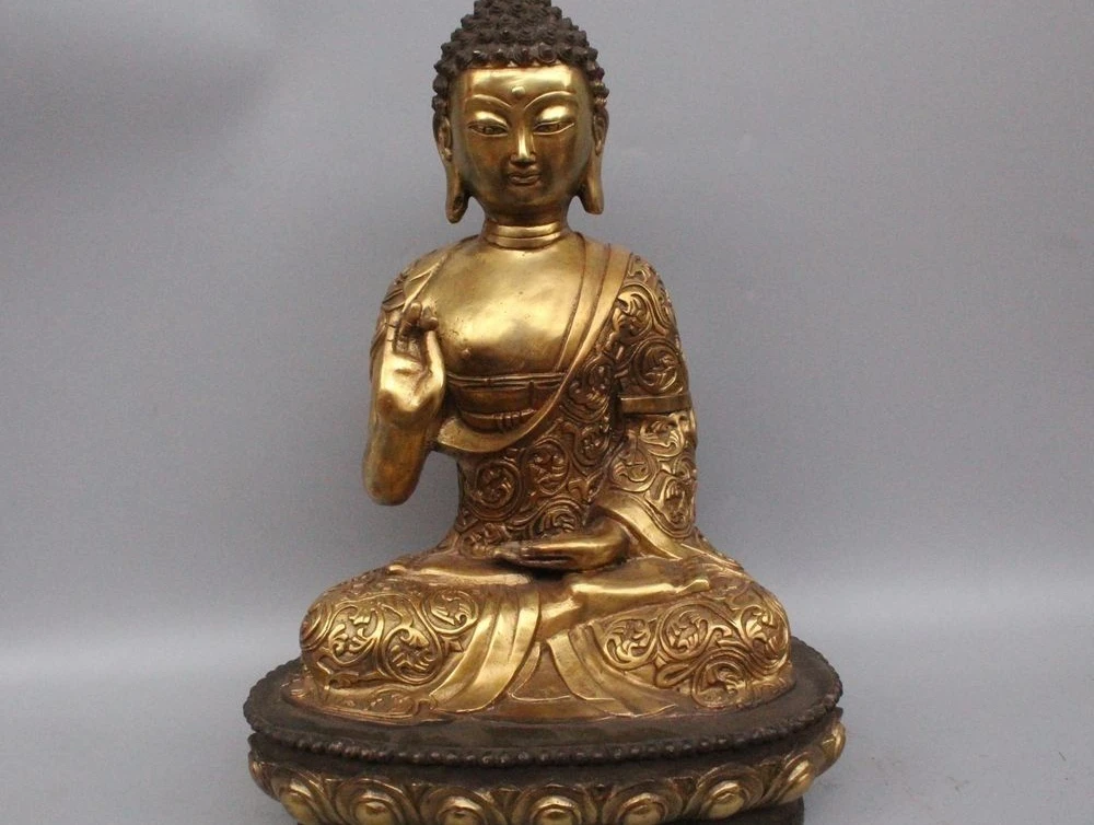 

16" Tibet Tibetan Buddhism Bronze Gild Sakyamuni Shakyamuni Amitabha Buddha Stat