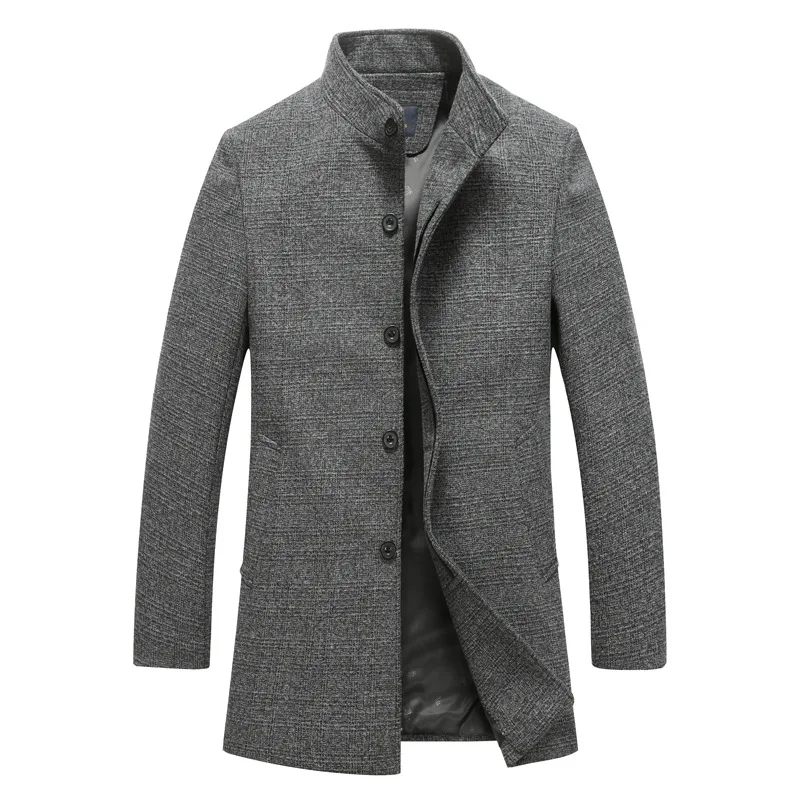 

Autumn Winter New Fashion Silm Fit wool coat Men Solid Long Trench Coat stand collar Warm Overcoat casual Wool Blends jackets