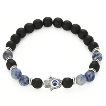 Украшения Фатима ручной транспортировки бусины синий камень точка черное покрытие камень мощность бусы браслет