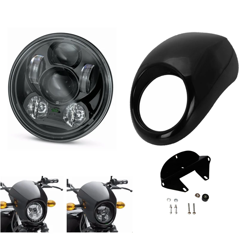 

For Harley Motorcycle 5-3/4" Projector Moto LED Lamp Headlight with Fairing Mask For Harley Sportster Iron 883 for Dyna Street