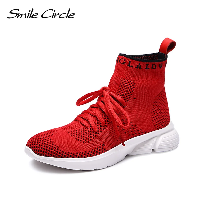 Slip Respirant Femmes top Léger jaune Cheville blanc Sourire Bottes Chaussures Cercle Haute Chaussette sur Casual Rouge Knit Sneakers Fw7Rq57
