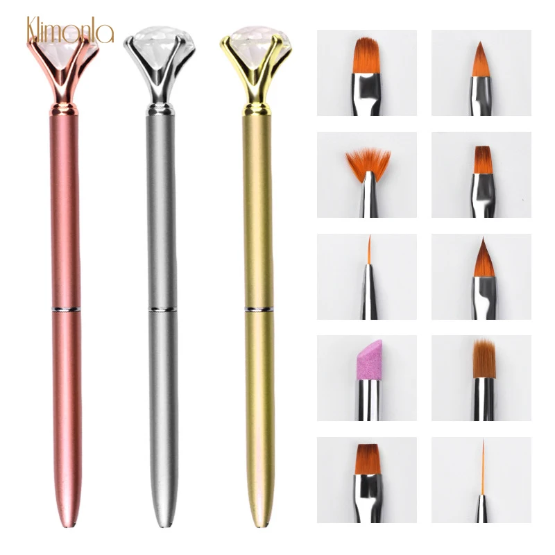 

10pcs/set Nail Art Rhinestone Painting Brush Set Metal Crystal Replace Gradient Drawing Pen Cuticle Remover Manicure Tools