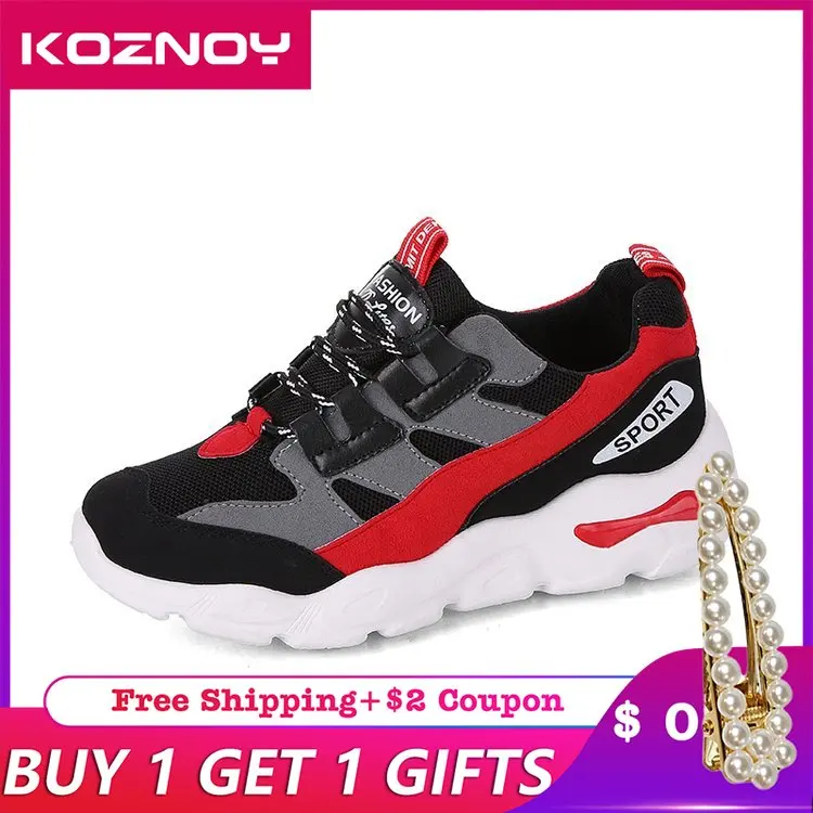 

Koznoy Sneakers Women Autumn Fashion Dropshipping Thick Bottom Breathable Muffin Bottom Mixed Colors Mesh Leisure Women Shoes