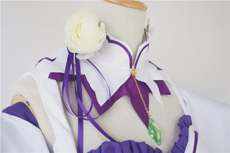 New ReZero kara Hajimeru Isekai Seikatsu Emilia Cosplay Costume Fancy Dress+Elf Ears Halloween Adult Costumes for Women (2)