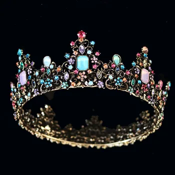

Baroque Colorful Queen Crown Beautiful Jelly Crystal Wedding Tiara for Women Costume Rhinestone Stone Bridal Hair Accessories
