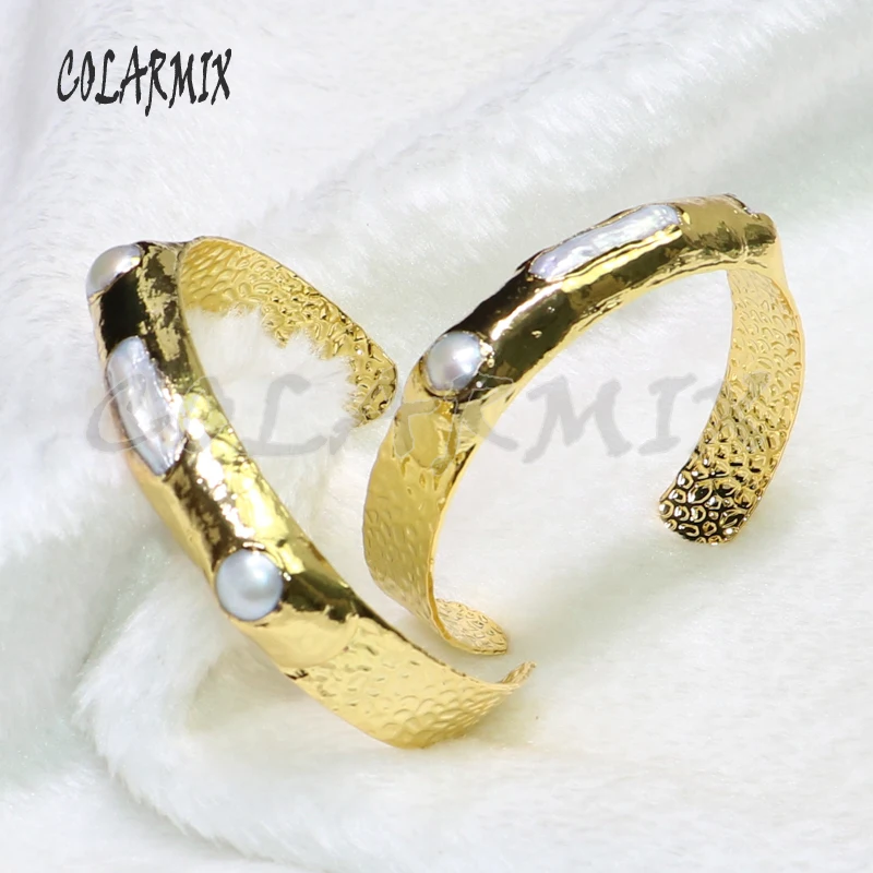 

5 pieces pearl bangles cuff bangles golden color adjustable fashion vintage Gem jewelry for women 6060