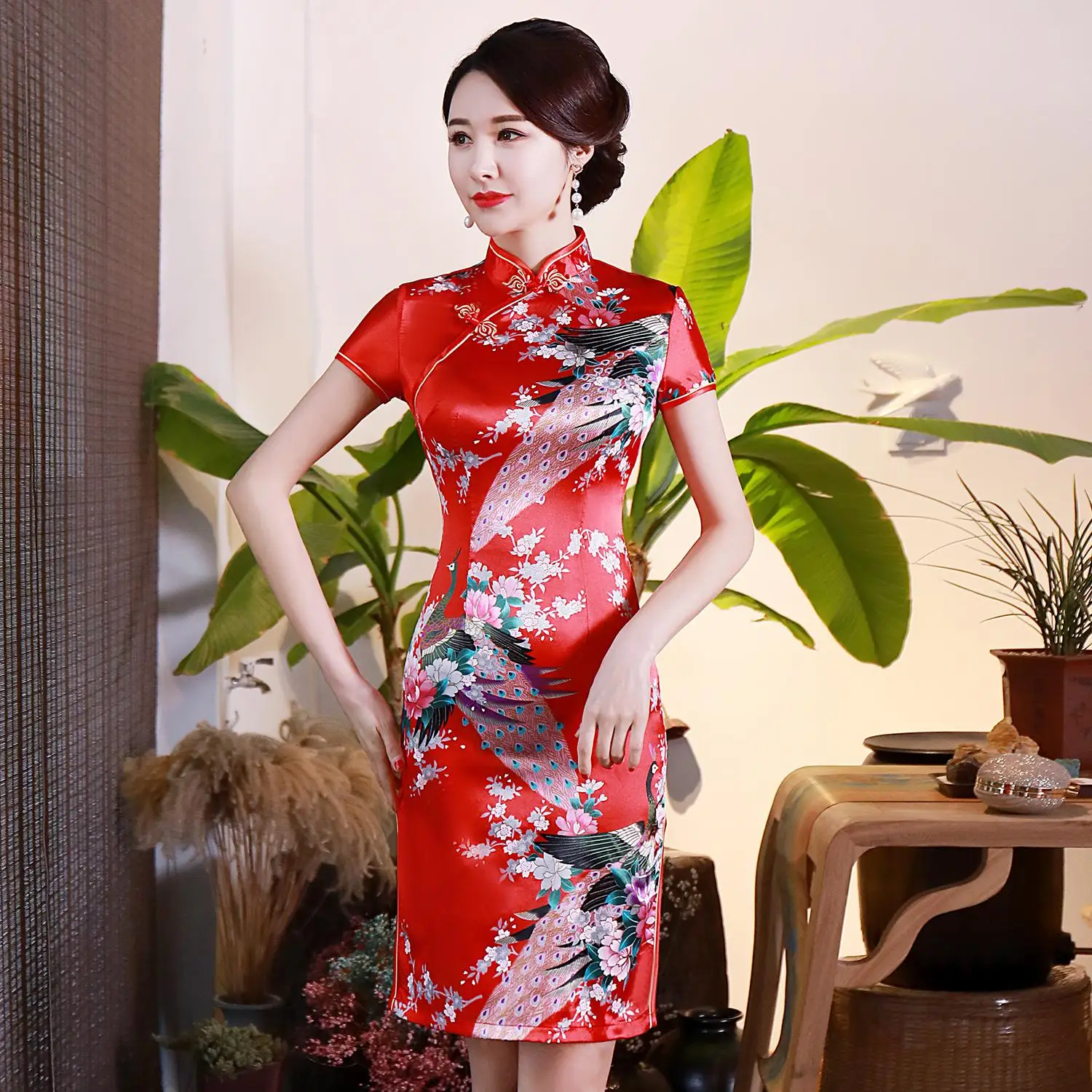 Черный цветочный принт женское короткое тонкое Cheongsam сексуальное китайское традиционное платье с высоким разрезом размера плюс вискоза Qipao Vestidos S-6XL - Цвет: Style D