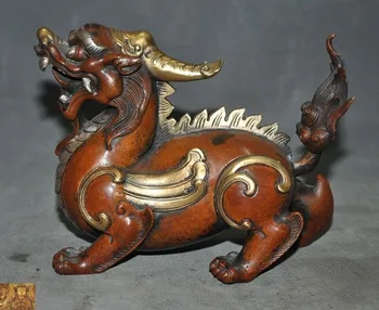 

wedding decoration 5"Chinese FengShui Bronze 24k gold Gilt wealth unicorn Brave troops Pixiu statue Sculptures