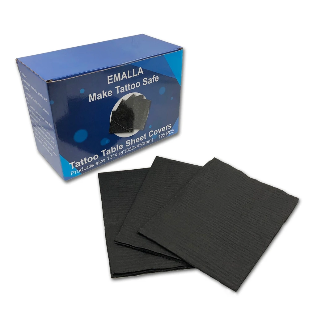

Newest 125pcs 13"X18" Black Tattoo Cleaning Wipes Disposable Dental Bibs Waterproof Sheets Paper Tattoo Tattoo Accessories