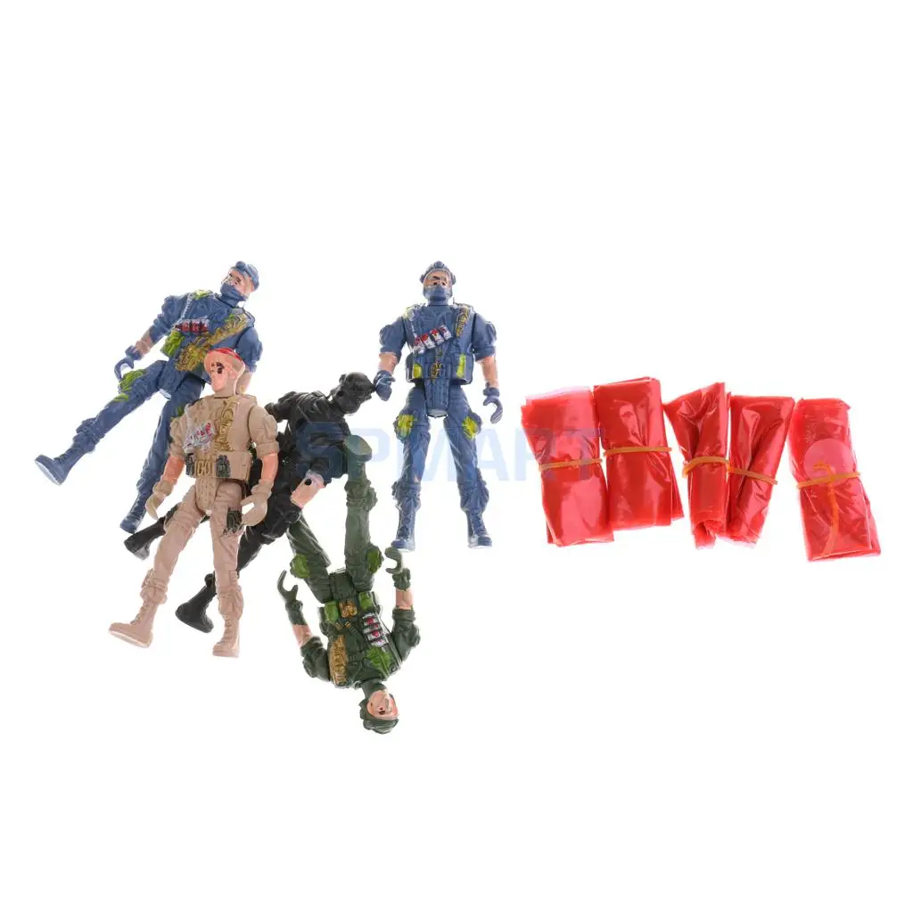 5pcs Plastic Military Playset Toy 9cm Paratroopers with Parachute Soldier Action Figures Kids Toy