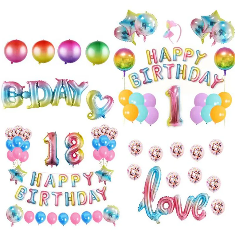 

AVEBIEN 1/18st Letters HAPPY BIRTHDAY Foil Balloons Set Rose Gold Gradient Colorful Birthday Party Letter Balloons Party Decor