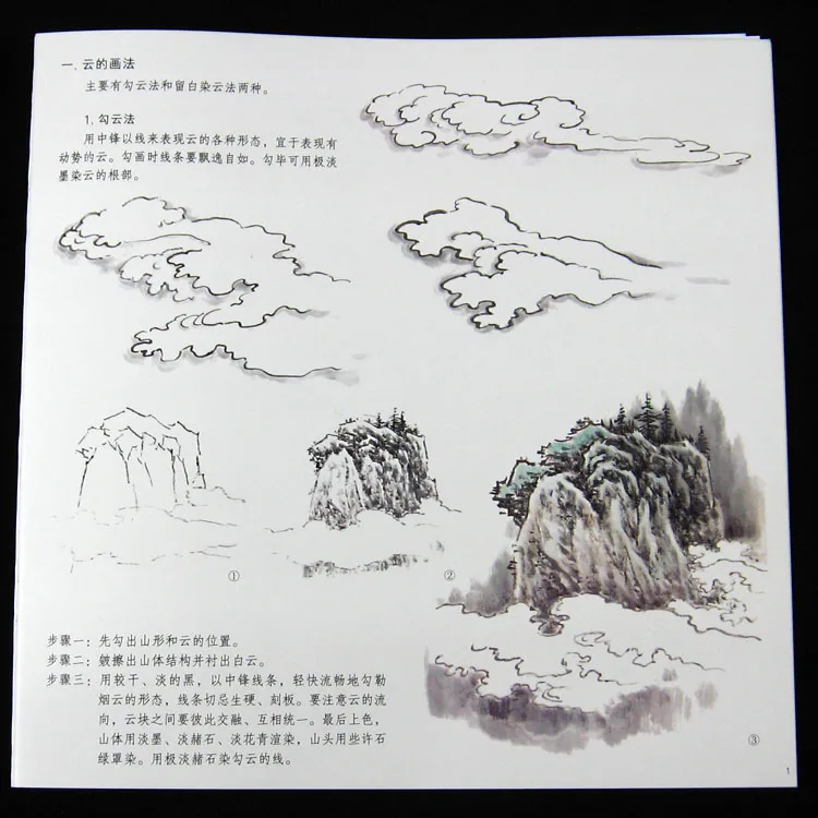 Ручная роспись техники китайского шагового графа копирования живопись книга: облако воды