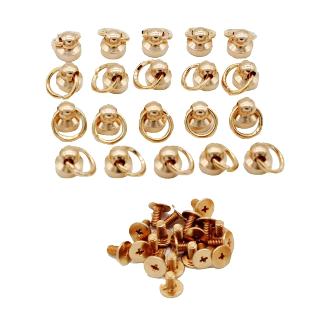 20pcs Brass Rivet Studs Screw Back Round Head O Ring Leather Craft Punk SpotS