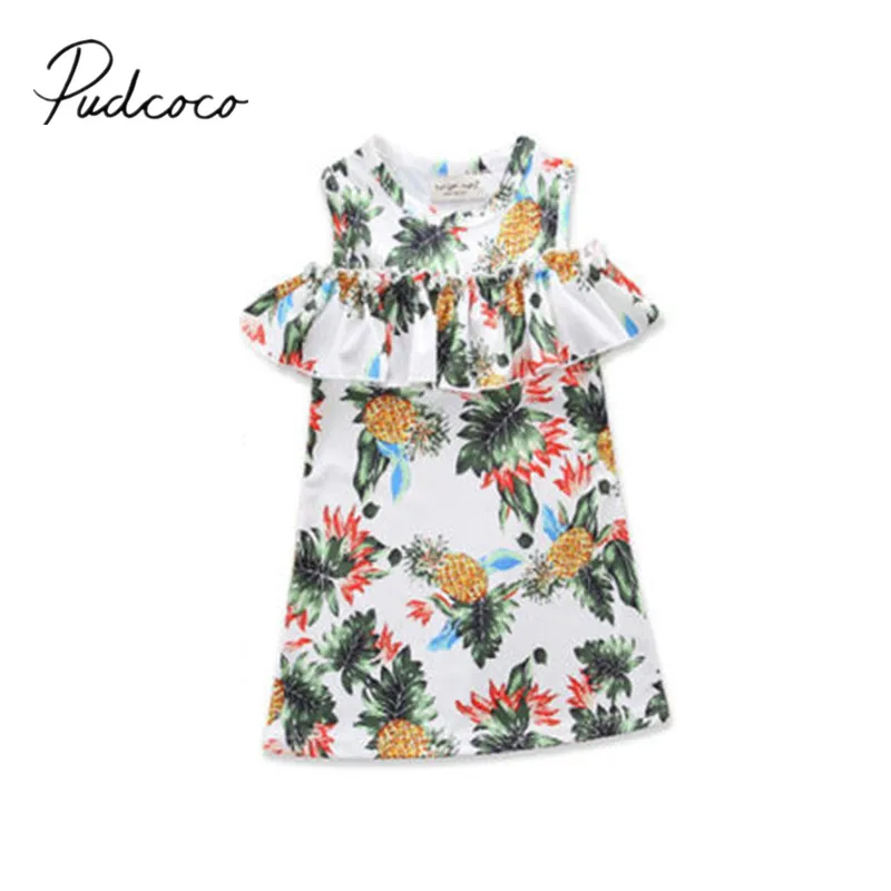 2018 Brand New Toddler Infant Child Kids Baby Off Shouder Dress Ruffled Outfits Kid Girl Pineapple Clothes Party Mini 1-6T | Детская