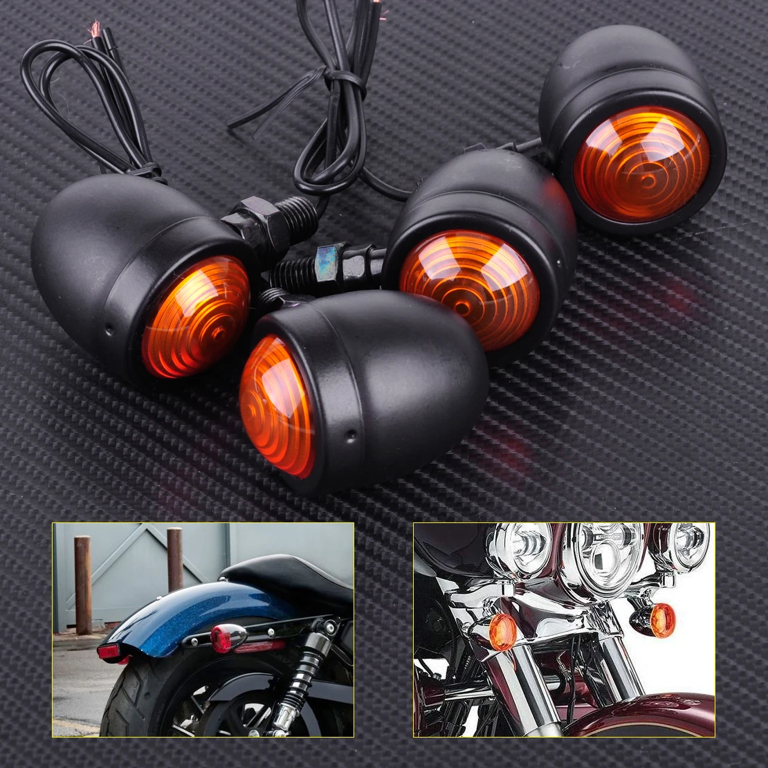 CITALL Motorcycle 4pcs 12V Black Bullet Turn Signal Indicator Lights