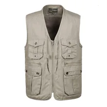 Новейший однотонный жилет с карманами из хлопчатобумажной ткани большого размера Мужская тактическая жилетка для фотографирования свободная внутренняя карманная куртка без рукавов