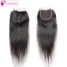 OMGA Peruvian Virgin Hair Straight Weave Lace Closure Free Middle Three Part 4 4 Unprocessed Human