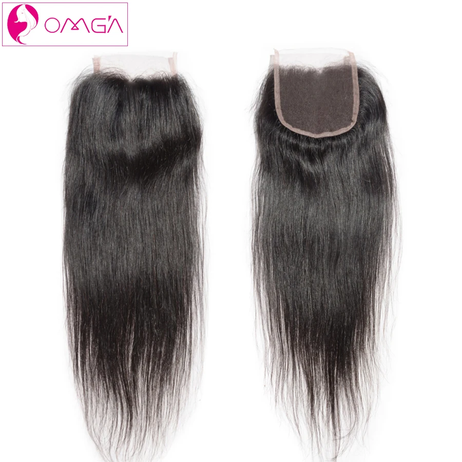 OMGA Peruvian Virgin font b Hair b font Straight Weave Lace Closure Free Middle Three Part