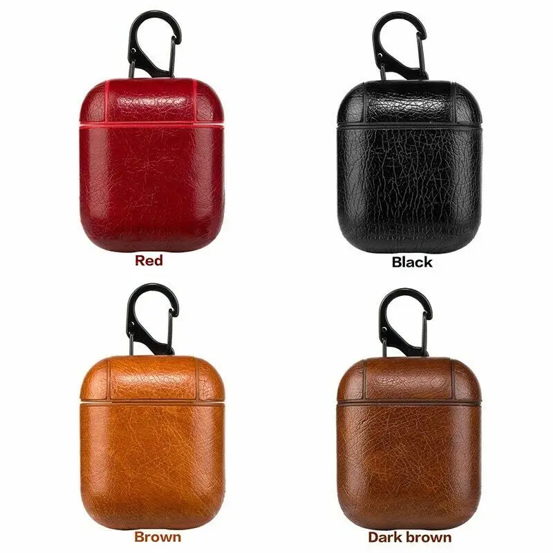 

PU Leather Protective Case Holder For Apple AirPods Wireless Earphone Creative Design Charging Shockproof Case with Metal Hook
