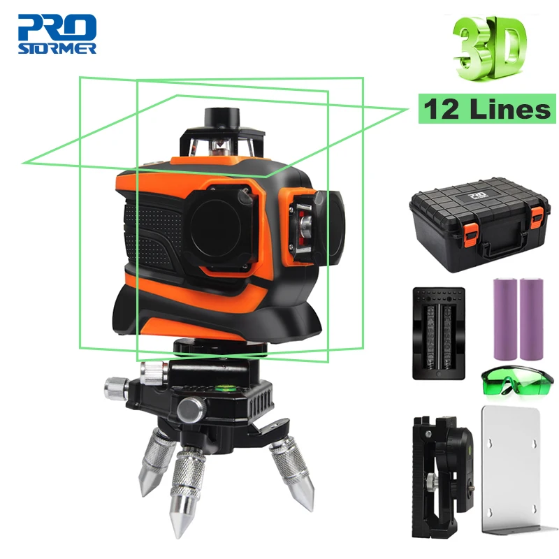 

Prostormer 12 Lines 3D Laser Level Green 360 Self Leveling Professional Nivel A Laser 360 Graus Leveler Horizontal Vertical